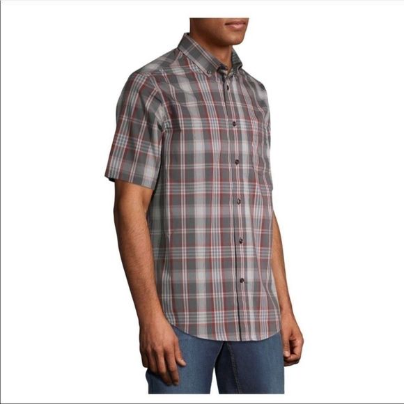 🆕George Men’s Plaid Poplin Short Sleeve Shirt - Picture 3 of 6